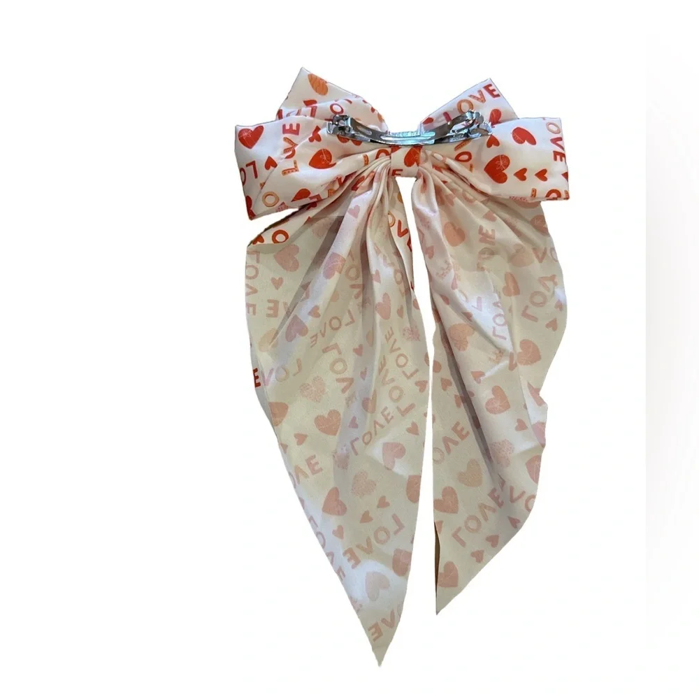 Heart Patterned Kids Bow - Red and White